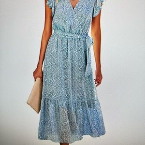 Womens bohemian floral causal ruffle cap dress